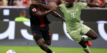 Bayer Leverkusen’s Victor Boniface reacts to missed chances against Bayern Munich