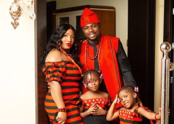 Pictures: AFCON-bound Moses Simon celebrates eighth wedding anniversary with wife