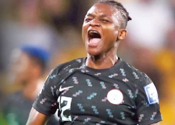 Watch: Super Falcons’ Chiamaka Nnadozie leads ecstatic fans in rendition of the national anthem following Olympics qualification