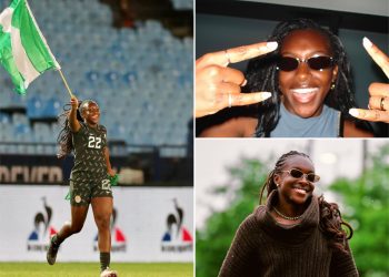 Watch: Super Falcons’ Chiamaka Nnadozie leads ecstatic fans in rendition of the national anthem following Olympics qualification