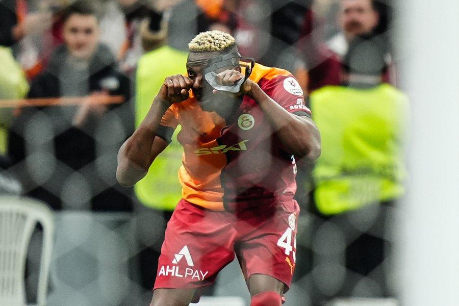 Victor Osimhen celebrating his goal for Galatasaray (Photo credit: Galatasaray)