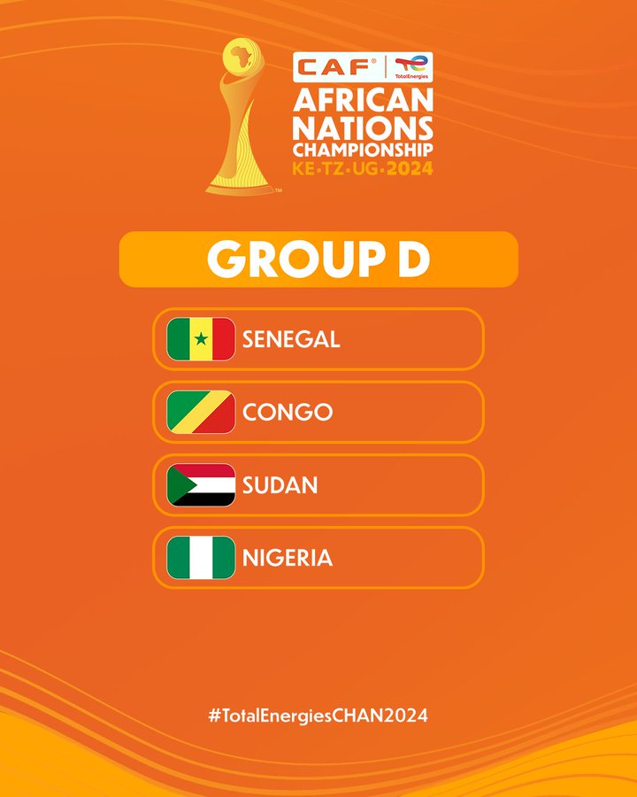 Nigeria, Senegal, Sudan, Congo in Group D of CHAN 2024