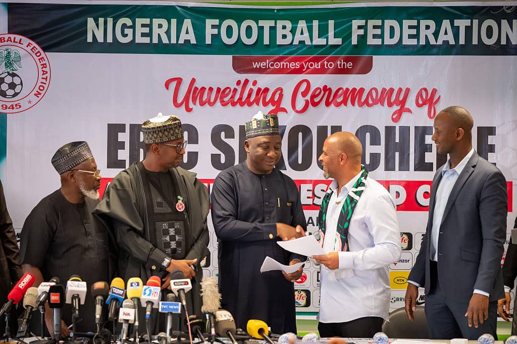 Eric Chelle at his unveiling in Abuja as the new Super Eagles head coach 