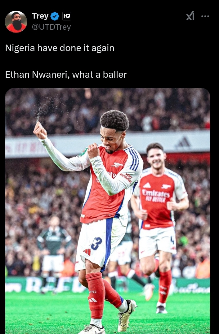 Arsenal teen-wonder Ethan Nwaneri. Photo Credit X 