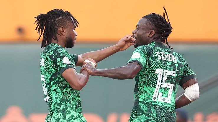 Nigeria Super Eagles stars Ademola Lookman and Moses Simon. Photo Credit X 