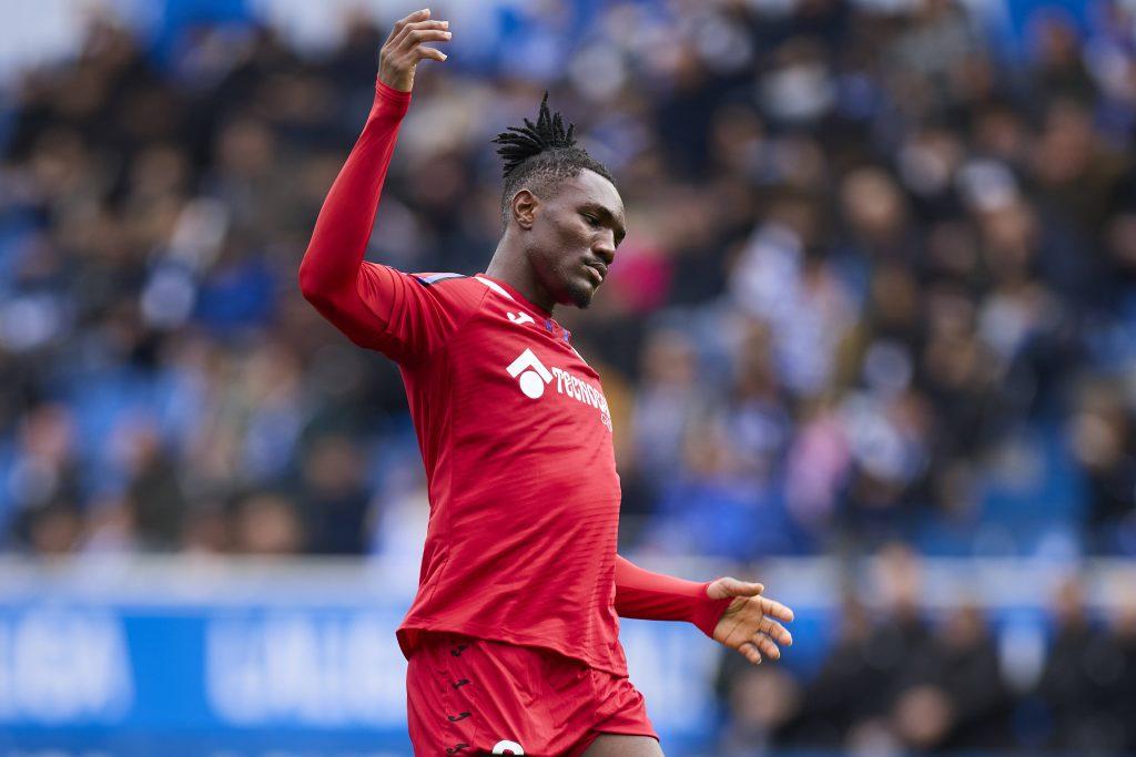 Christantus Ugonna Uche reacts during the LaLiga EA Sports match between Deportivo Alaves and Getafe CF at Mendizorrotza on February