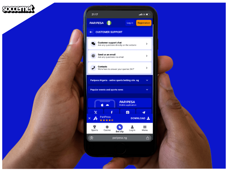 Paripesa customer care channels