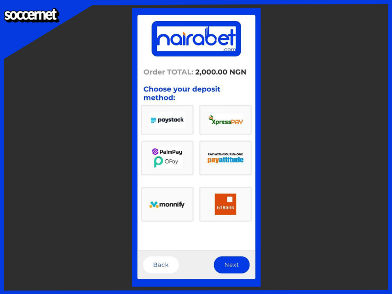 Local payment options on the Nairabet Android app