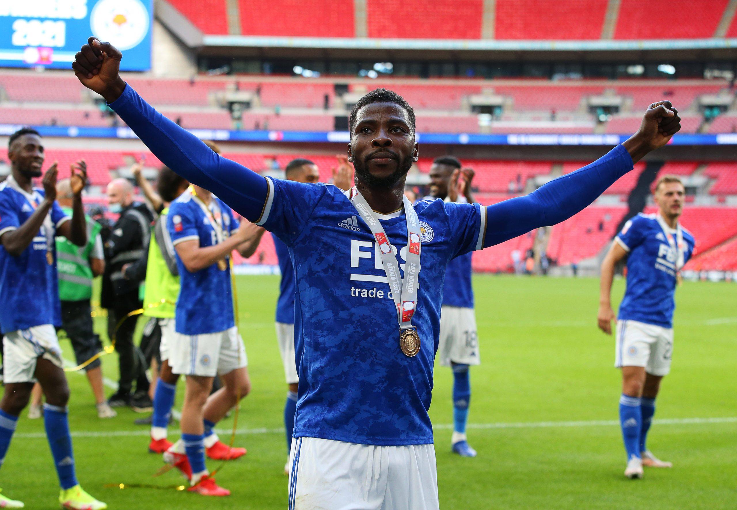 Kelechi Iheanacho celebrating Leicester City s victory 