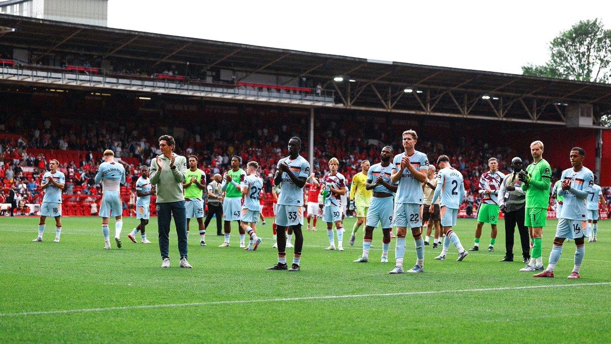 Brentford salute their visiting fans after 3-1 loss to Nottingham Forest