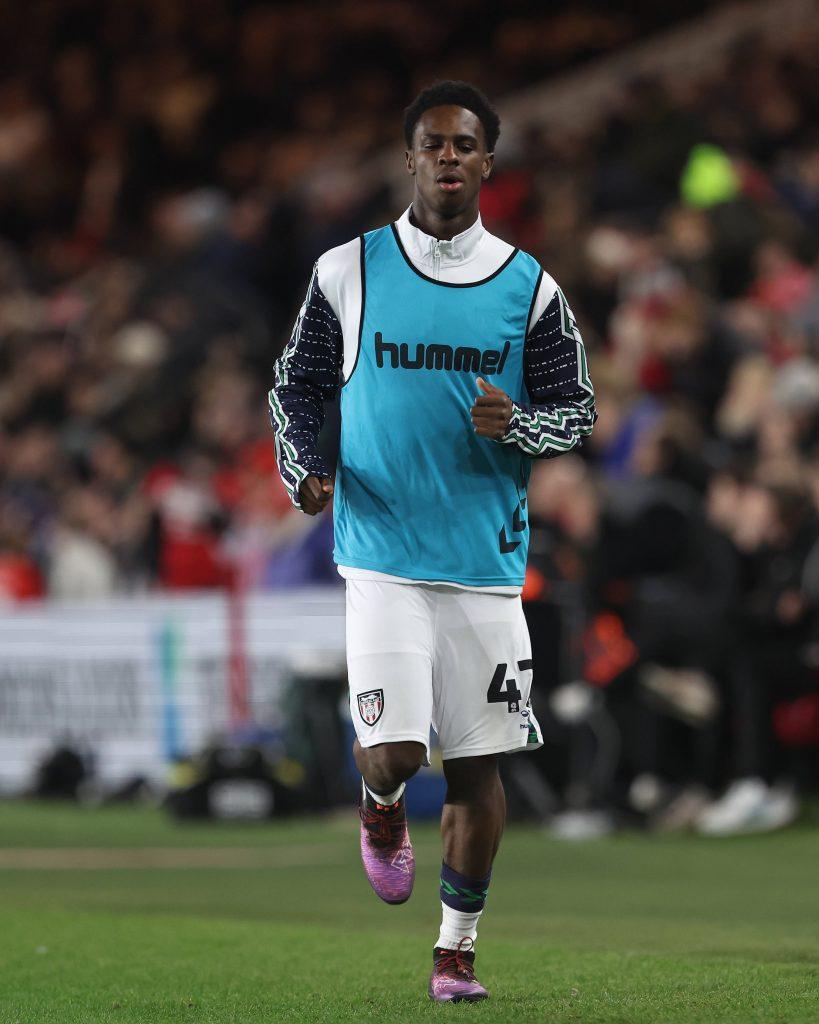 Trey Samuel-Ogunsuyi warms up during the Sky Bet Championship match between Middlesbrough and Sunderland at the Riverside Stadium in Middlesbrough