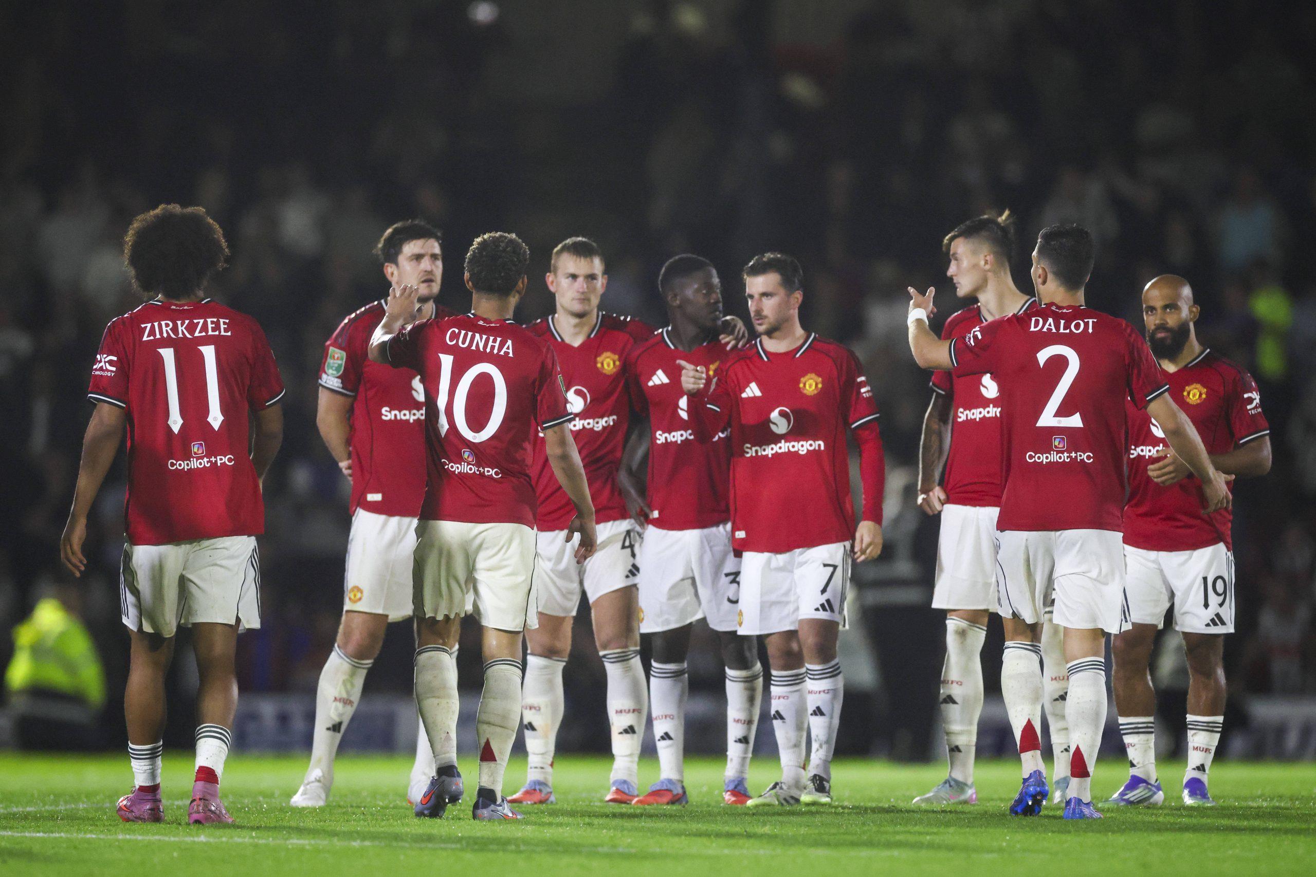 Manchester United forward Matheus Cunha 10 apologies for penalty miss during the Grimsby Town FC v Manchester United