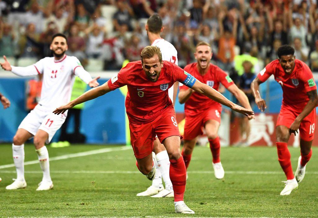 Harry Kane of England celebrates after scoring his second goal against Tunisia in their Group G match during the 2018 FIFA World Cup WM Weltmeisterschaft Fussball in Volgograd, Russia, 18 June 2018