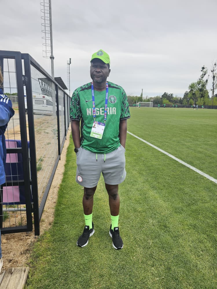 Flying Eagles head coach Aliyu Zubair during evening training session on Sunday
