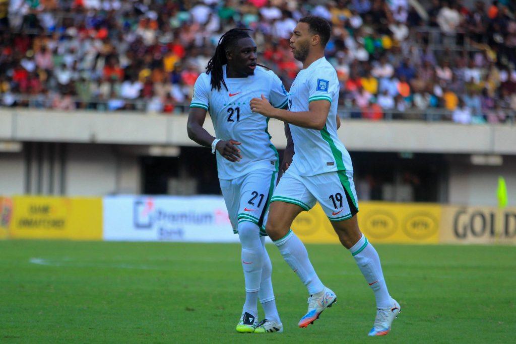 Calvin Bassey and Cyriel Dessers in action for the Super Eagles of Nigeria