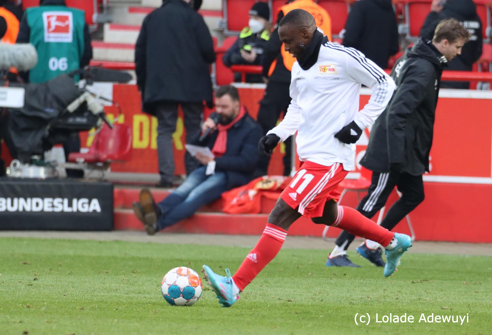 Nigerian striker Anthony Ujah in the colours of FC Union Berlin on 25