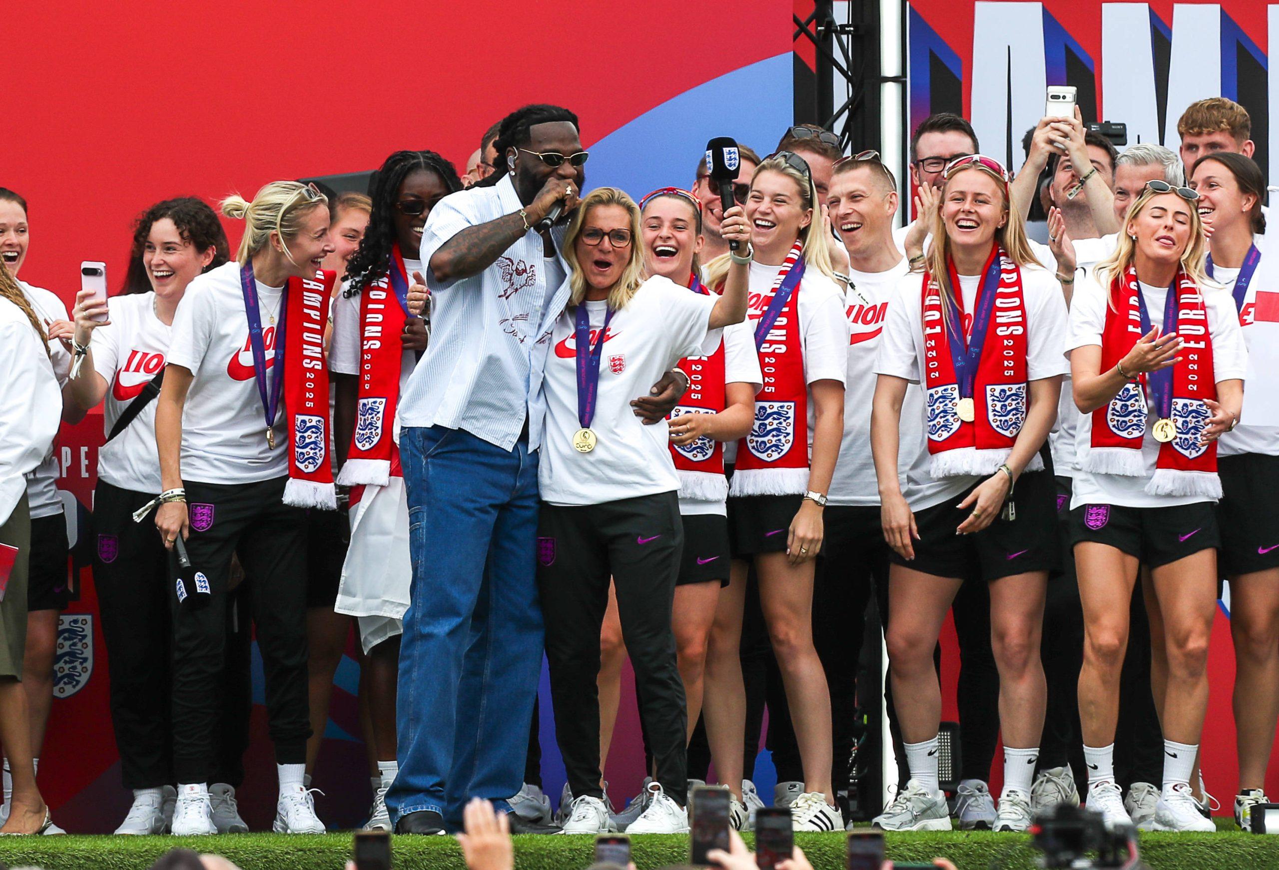 Lionesses Victory Parade Burna Boy, performer and Sarina Weigman