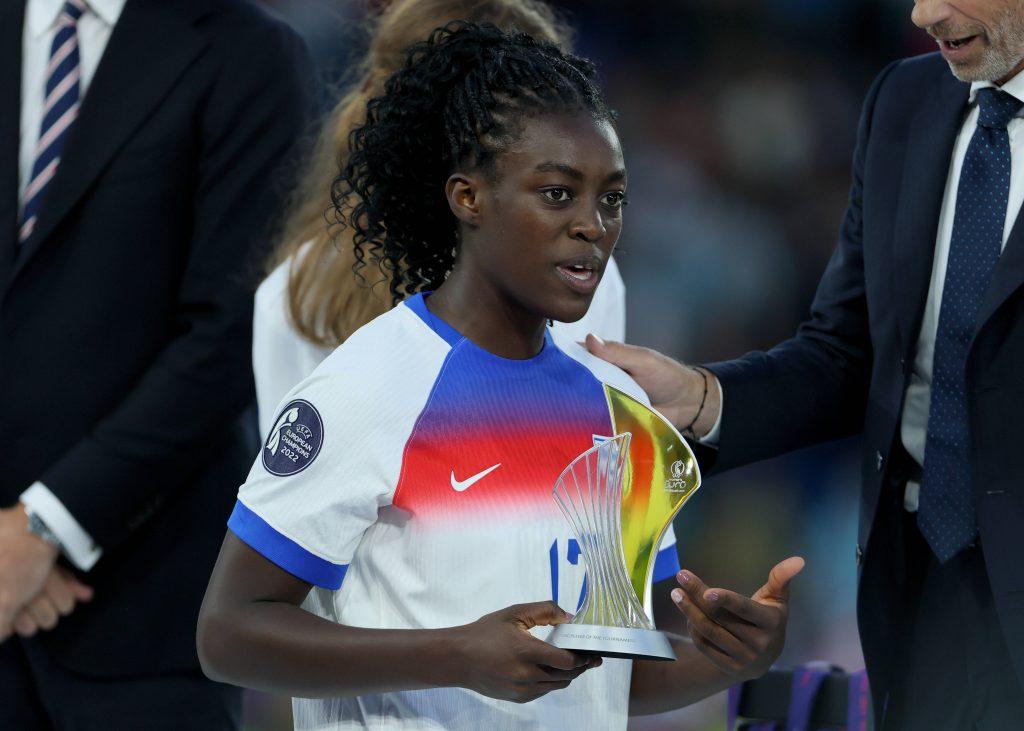 EURO 2025 Final Michelle Agyemang with the young player of the tournament trophy on the presentation podium after the UEFA Women s EURO 2025 Final match between England and Spain at St. Jakob-Park on July 27, 2025 in Basel, Switzerland