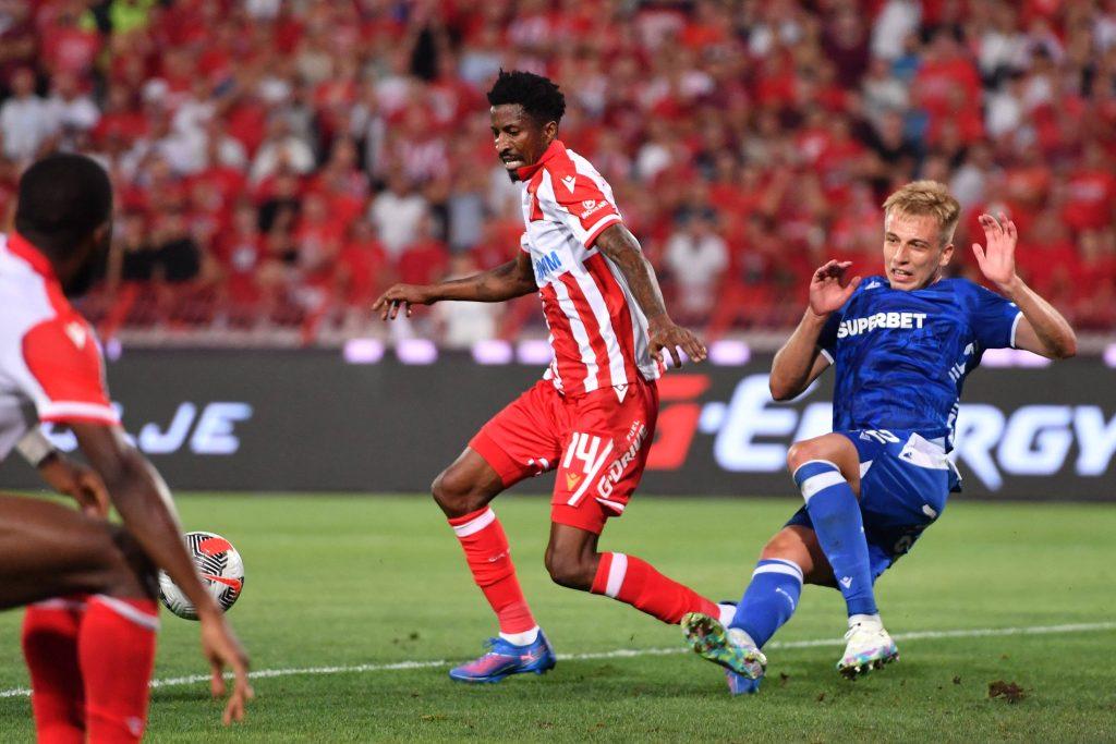 PETER OLAYINKA, during the UEFA Champion League qualification match against Lech Poznan, at Stadium Rajko Mitic. Belgrade