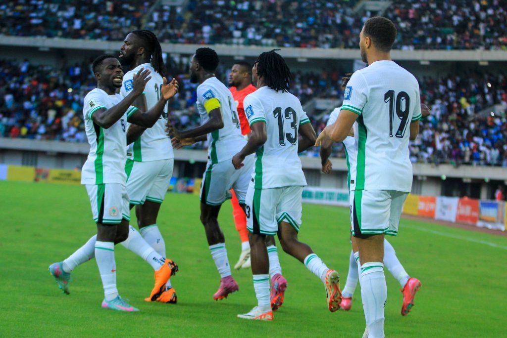 Tolu Arokodare, Simon Moses and Wilfred Ndidi of Nigeria during the 2026 FIFA World Cup qualifying match between the Super Eagles of Nigeria and the Amavubi of Rwanda