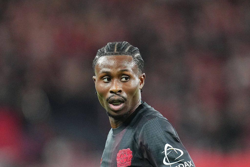 Nathan Tella looks on during the Bundesliga match between Bayer 04 Leverkusen and Eintracht Frankfurt at BayArena