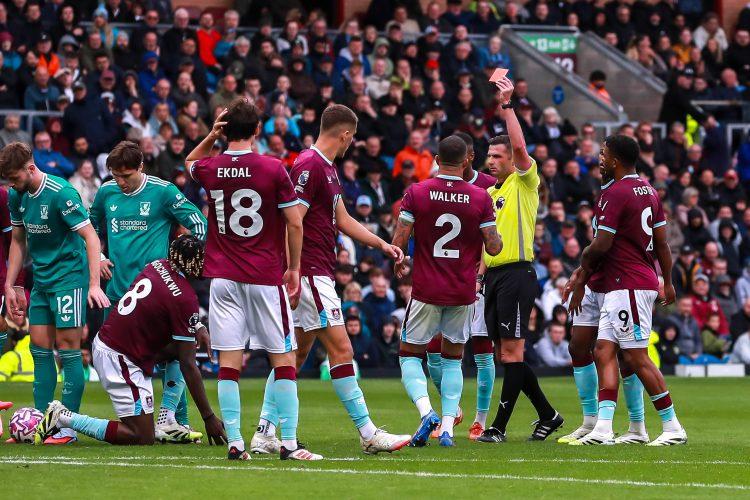 Burnley midfielder Lesley Ugochukwu shown a red card vs Liverpool 
