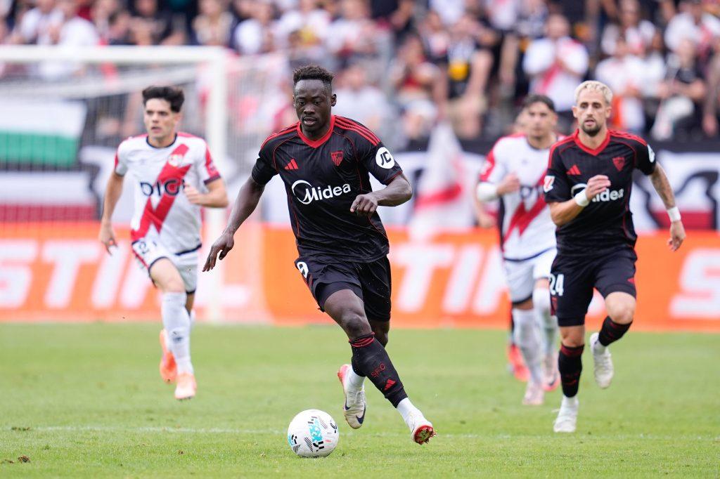 Akor Adams in action during the Spanish League, LaLiga EA Sports, football match played between Rayo Vallecano and Sevilla FC at Estadio de Vallecas on September 28, 2025, in Madrid, Spain