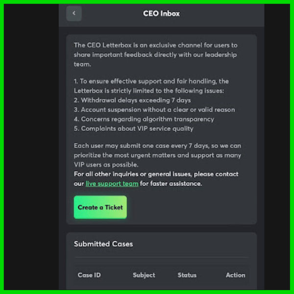 BC Game CEO inbox customer support channel and rules for using it.