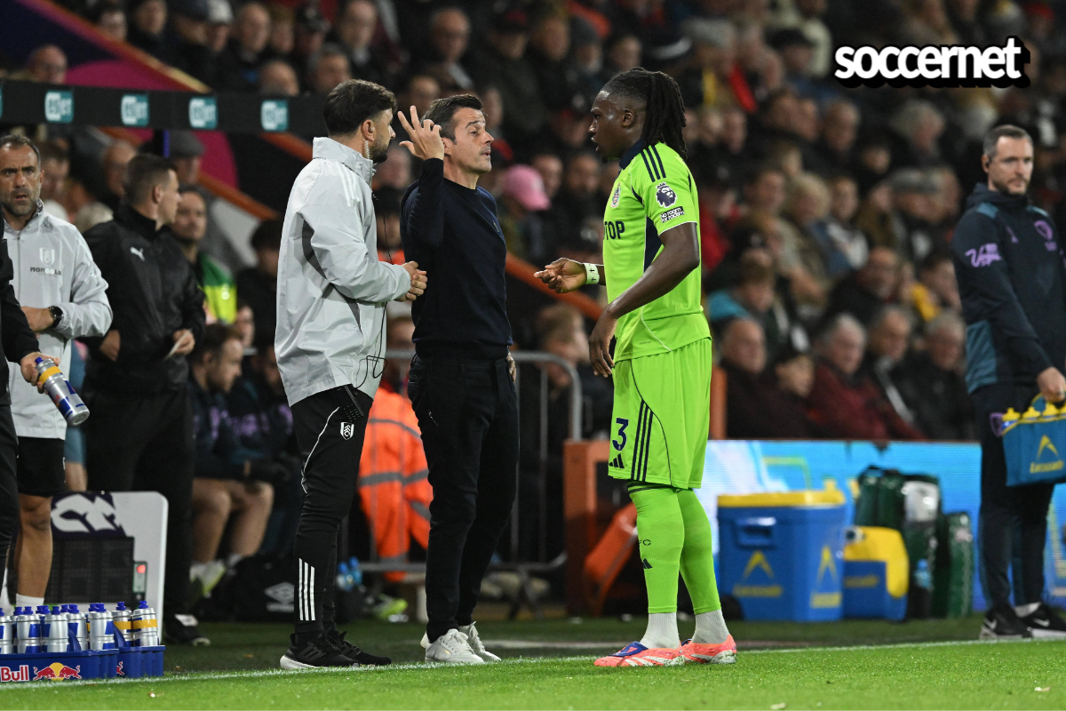 Fulham boss Marco Silva and Calvin Bassey on the touchline in Fulham's loss to Bournemouth at the Vitality Stadium