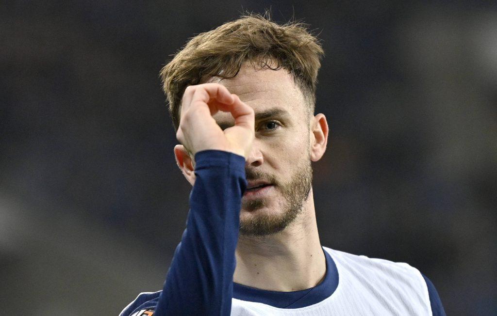 James Maddison Goal celebration Gesture Gesture Darts TSG 1899 Hoffenheim vs Tottenham Hotspur Spurs