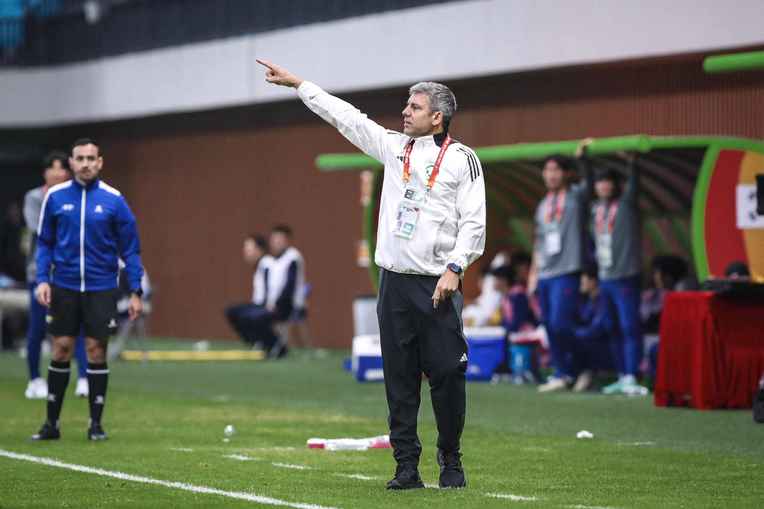 Marcos Soares, head coach of Saudi Arabia U20, reacts during the AFC U20 Asian Cup Semifinal match between Saudi Arabia and South Korea.