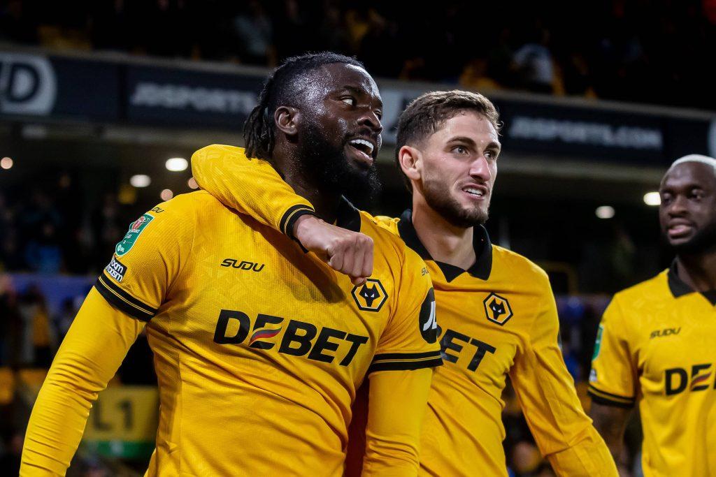 Tolu Arokodare scores and celebrates during the EFL Cup match between Wolverhampton Wanderers and Everton at Molineux, Wolverhampton, England on 23 September 202
