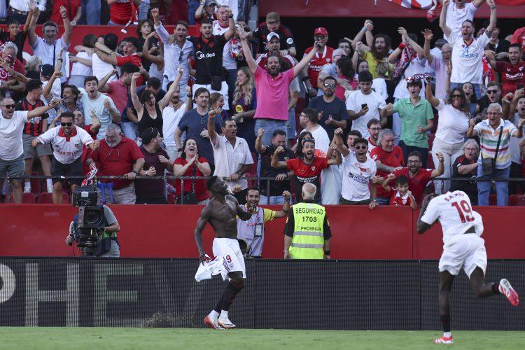 Akor Adams reacts to Sevilla’s thumping victory over Barcelona