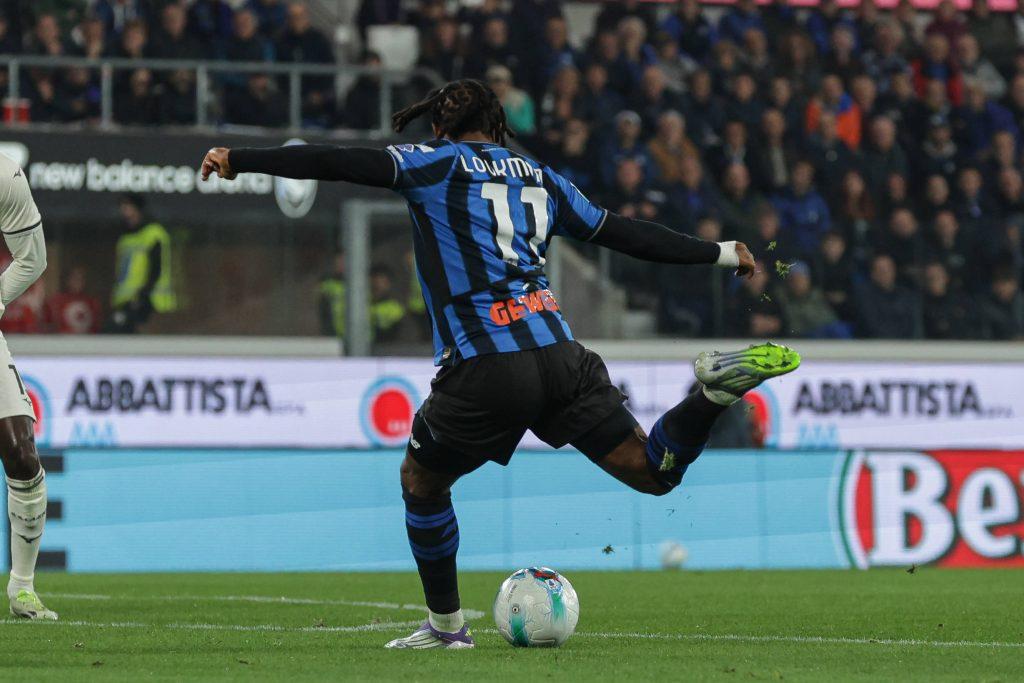 Ademola Lookman makes an attempt to score during the Serie A soccer match between Atalanta B.C. and S.S. Lazio at the New Balance Stadium in Bergamo, Italy
