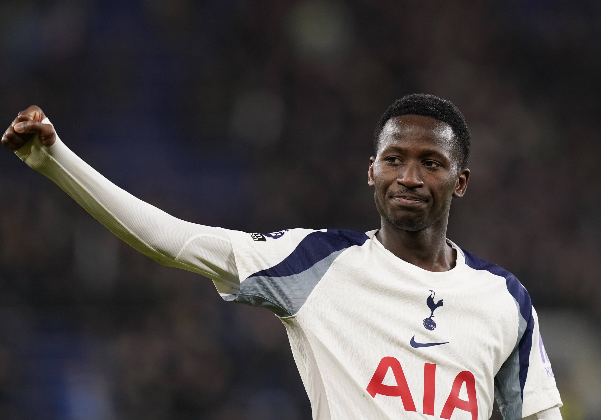 Liverpool, England, 26th October 2025. Pape Matar Sarr of Tottenham during the Everton vs Tottenham Hotspur Premier League match at Hill Dickinson Stadium, Liverpool. Picture credit should read: Andrew Yates / Sportimage EDITORIAL USE ONLY. No use with unauthorised audio, video, data, fixture lists, club/league logos or live services. Online in-match use limited to 120 images, no video emulation. No use in betting, games or single club/league/player publications. SPI_107_AY_Everton_Spurs. SPI-4241-0107