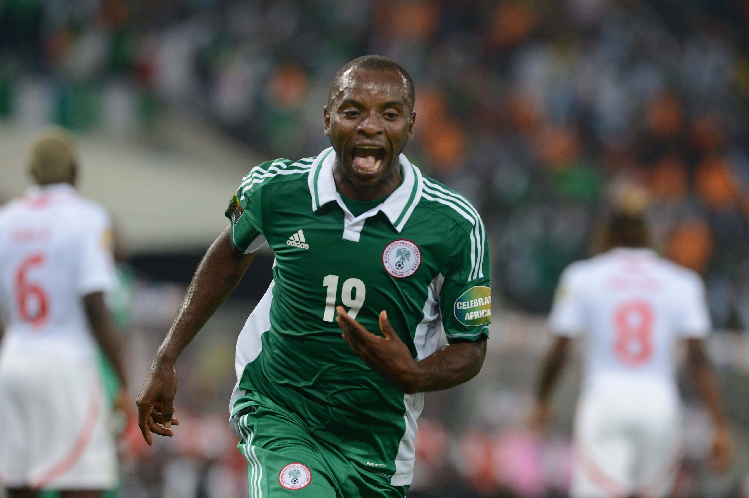 Sunday Mba celebration after final goal for Super Eagles against Burkina Faso