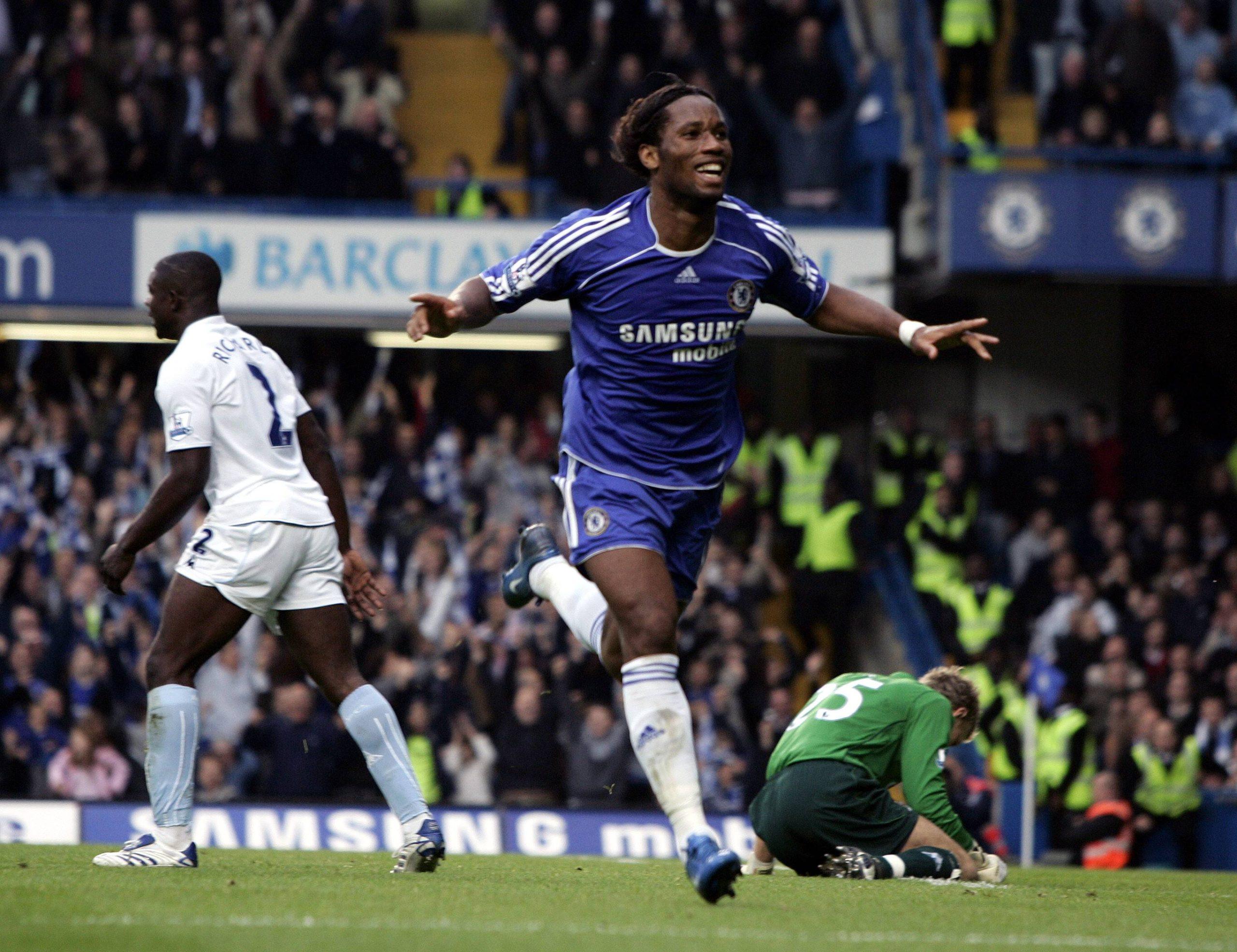 Didier Drogba celebrating a goal at Chelsea