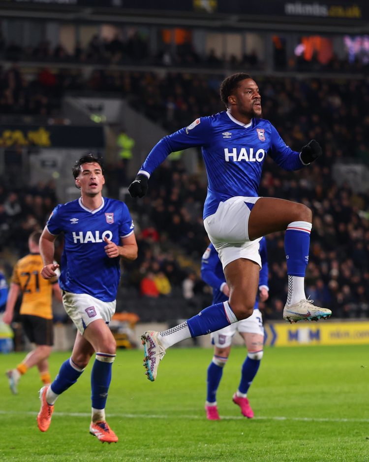 Chuba Akpom celebrates first goal in the colours of Ipswich Town 