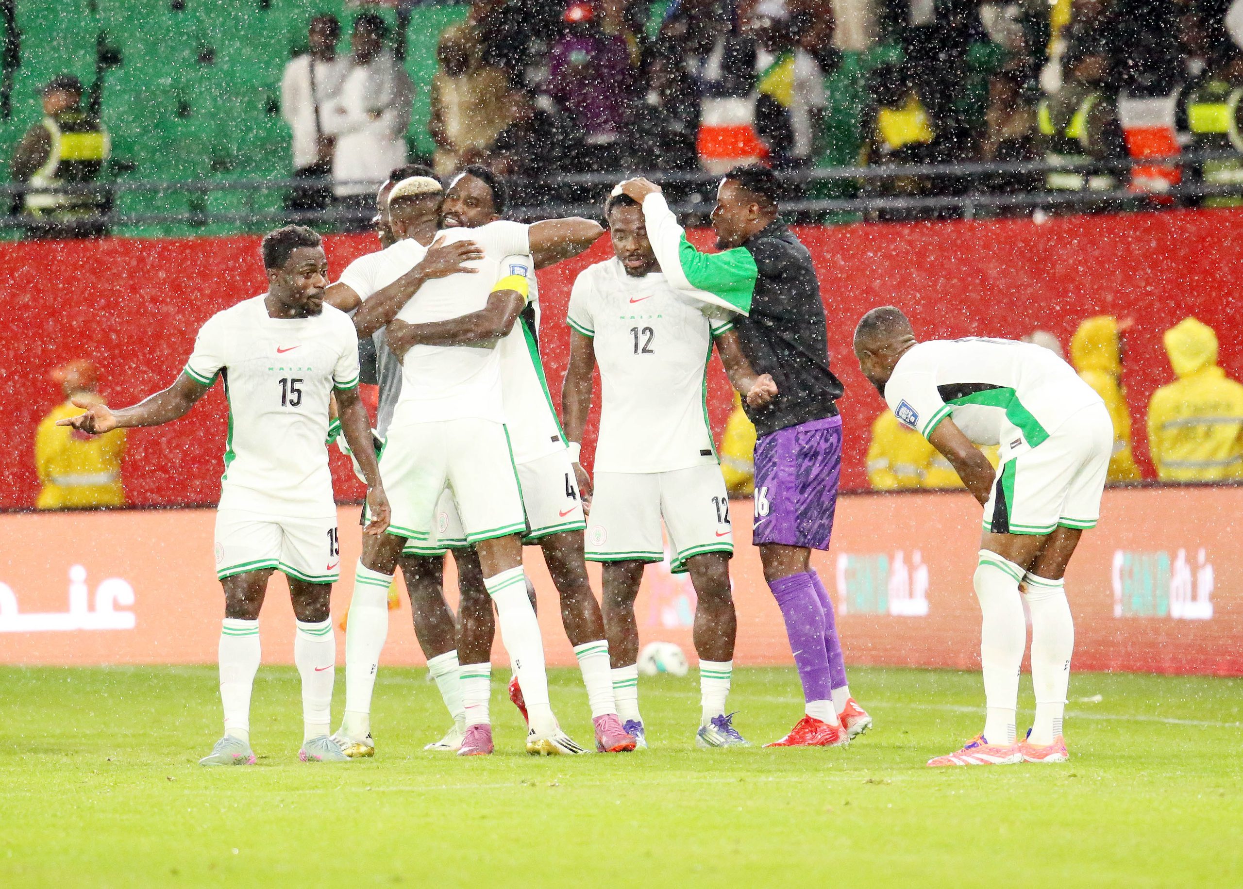Super Eagles players celebrate 4-1 victory against Gabon