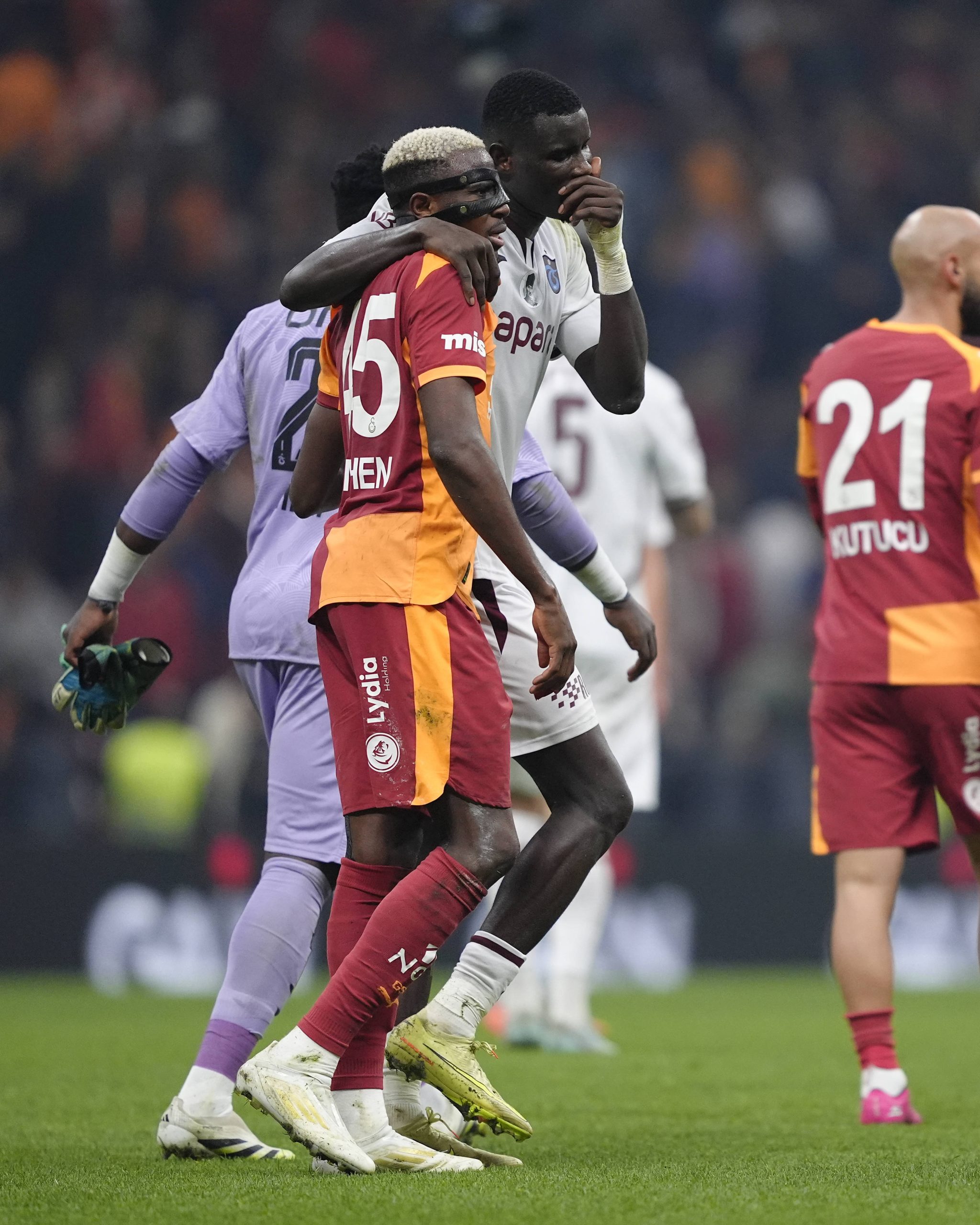 Turkish Super League Victor Osimhen and Paul Onuachu of Trabzonspor are seen after the Turkish Super League match between Galatasaray and Trabzonspor