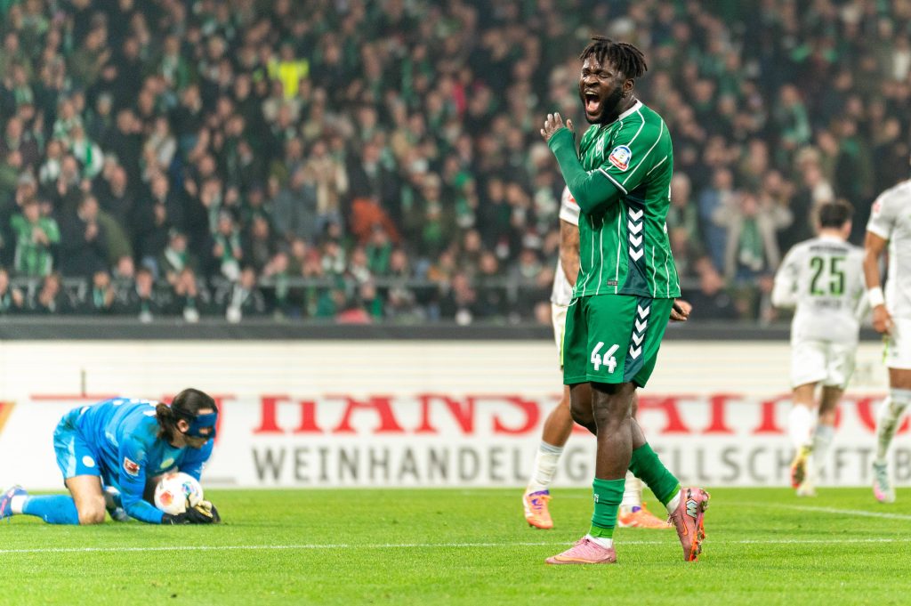 Victor Boniface upset after a missed chance