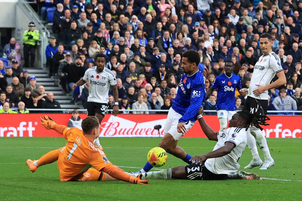 Bernd Leno and Calvin Bassey block a shot from Iliman Ndiaye