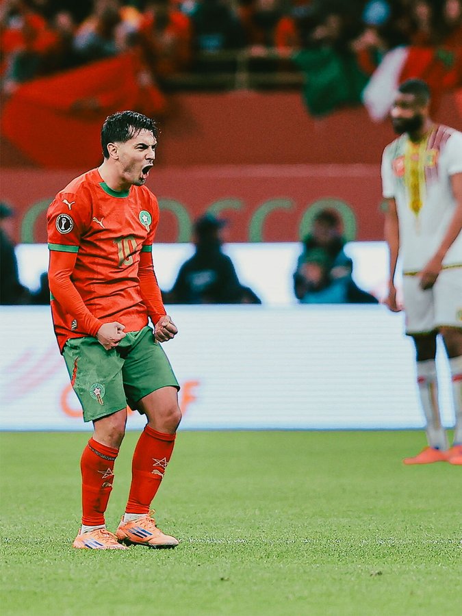 Brahim Diaz celebrates goal for Morocco at AFCON 2025