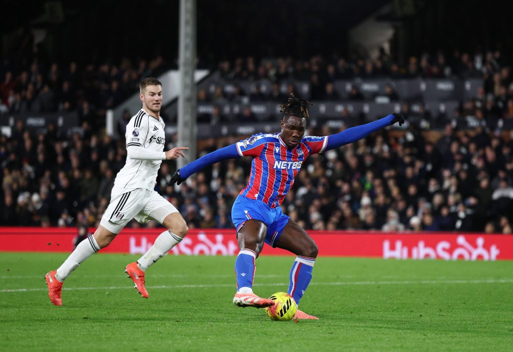 Chrisantus Uche takes a shot during the Fulham vs Crystal Palace Premier League match