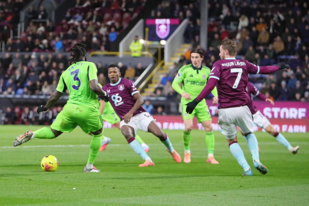 Calvin Bassey shoots during the Premier League match between Burnley and Fulham