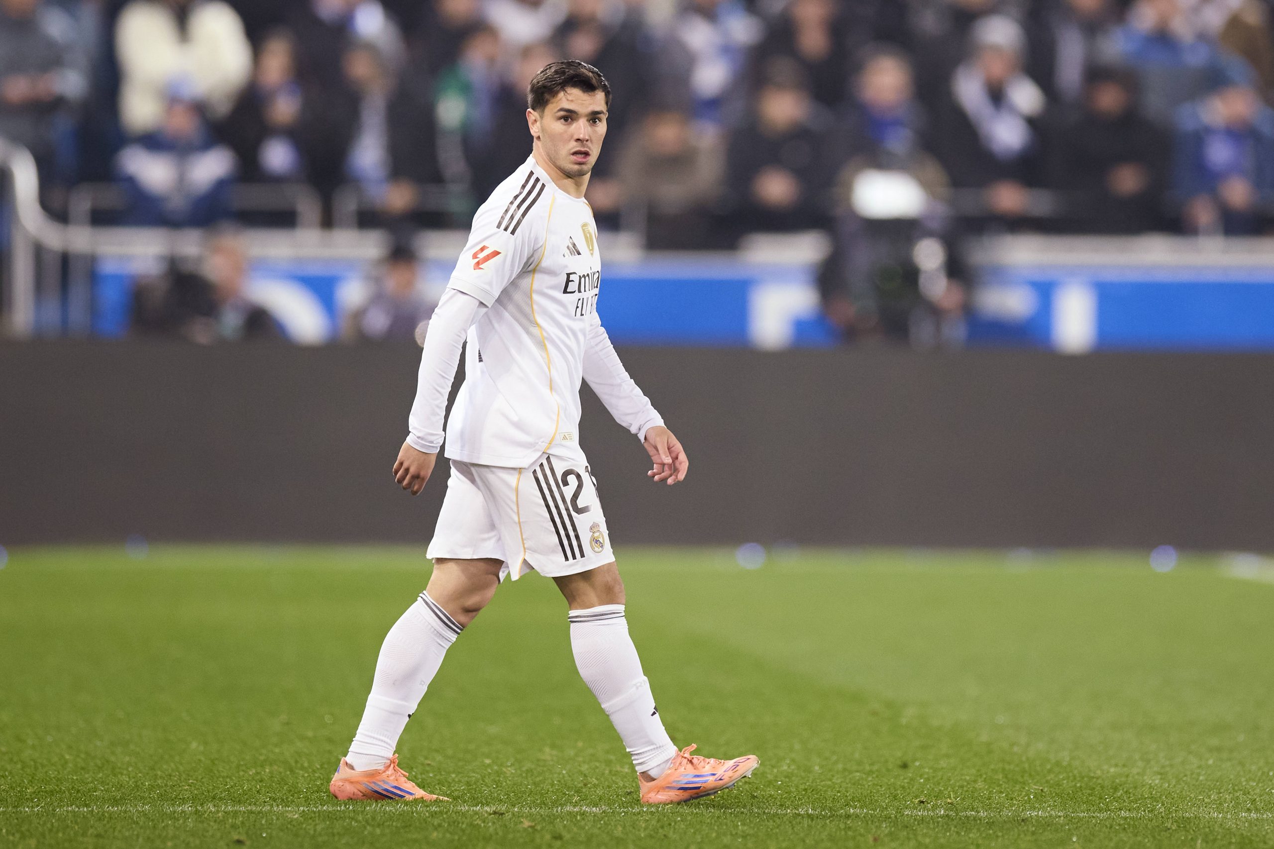 Brahim Diaz of Real Madrid CF looks on