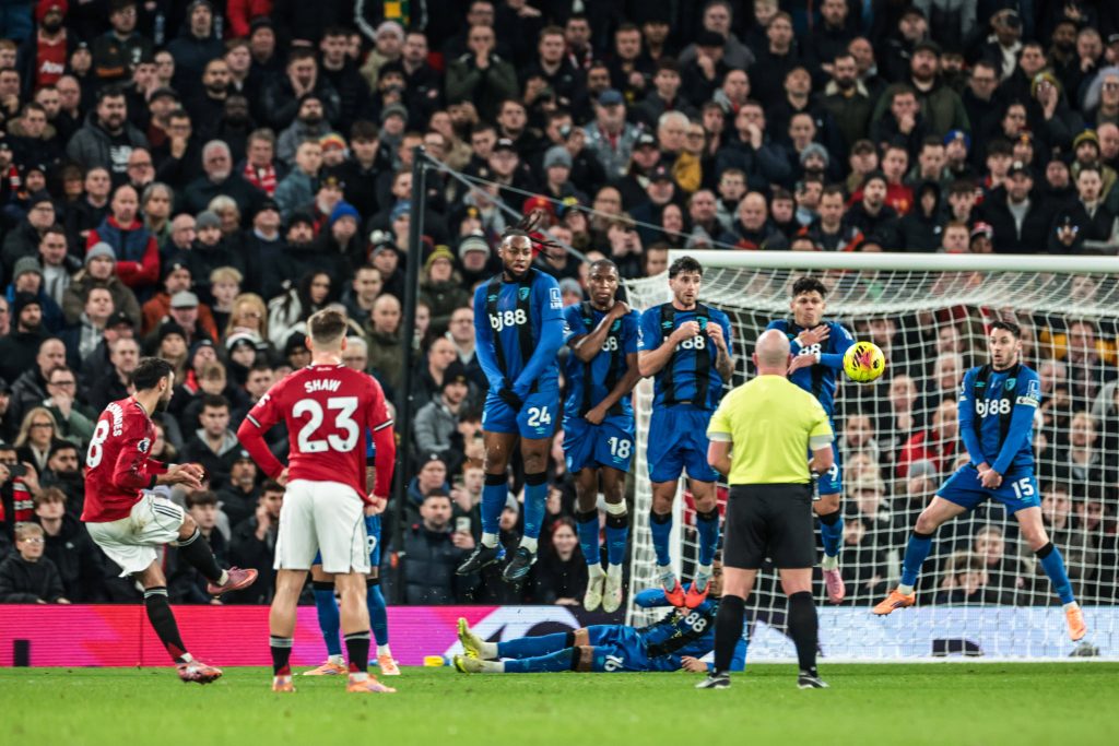 Bruno Fernandes scores to make it 3-3 during the Premier League match Manchester United vs Bournemouth