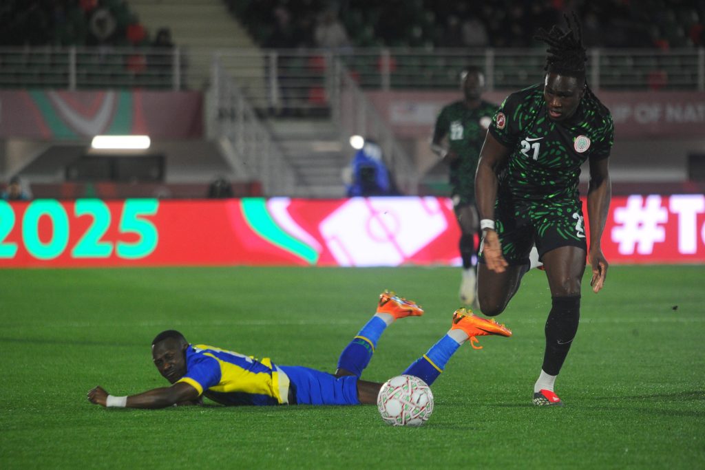 Calvin Chinedu Bassey and Saimon Msuva during the Africa Cup of Nations AFCON match between Nigeria and Tanzania 