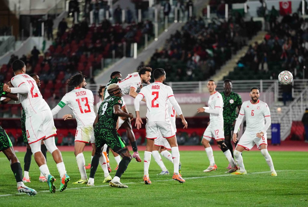 Ndidi Onyinye Wilfred scores and celebrates his teams second goal during the Africa Cup Of Nations match between Tunisia and Nigeria