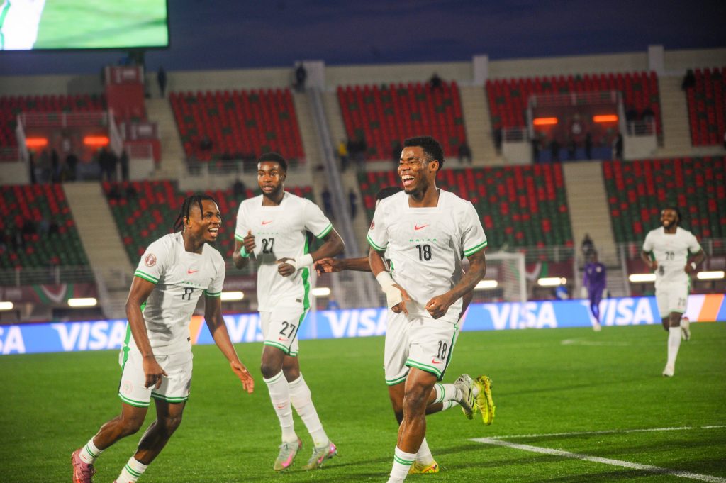 Raphael Onyedika of Super Eagles celebrate goal during the AFCON match between Uganda and Nigeria